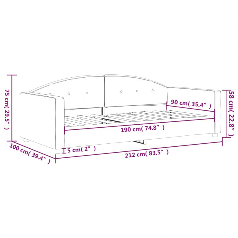 Sofa z funkcją spania, jasnoszara, 90x190 cm, obita aksamitem