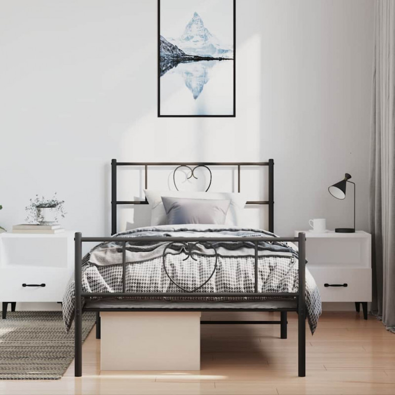 Metalowa rama łóżka z wezgłowiem i zanóżkiem, czarna, 100x200cm