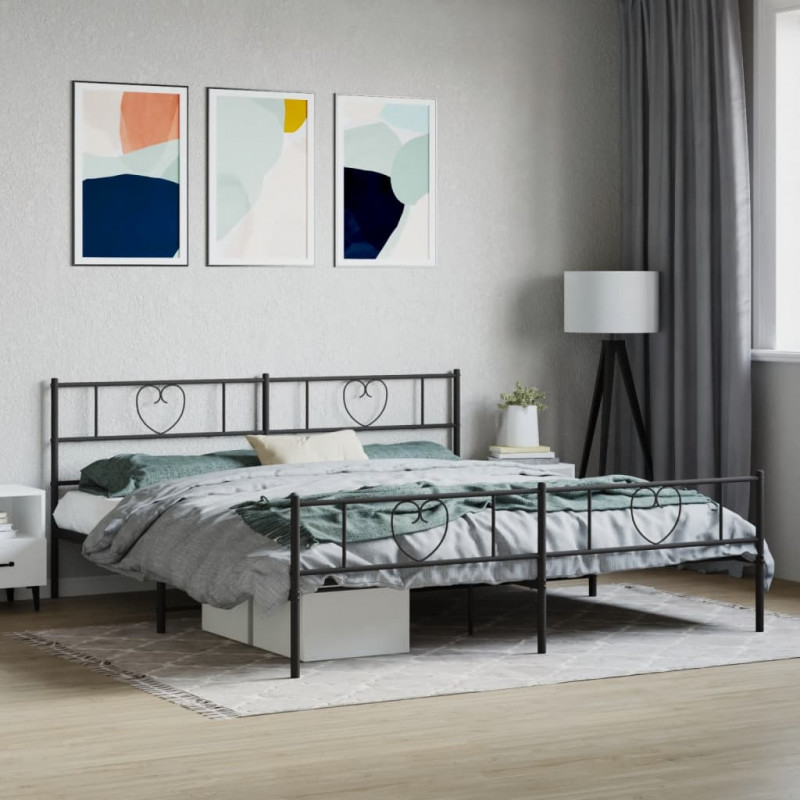 Metalowe łóżko z zanóżkiem, bez materaca, czarne, 180x200 cm