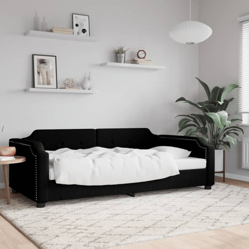 Sofa z funkcją spania, czarna, 90x190 cm, obita tkaniną
