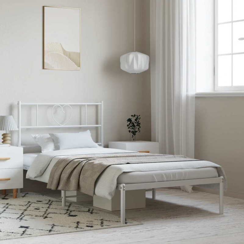Metalowa rama łóżka z wezgłowiem, biała, 100x200 cm