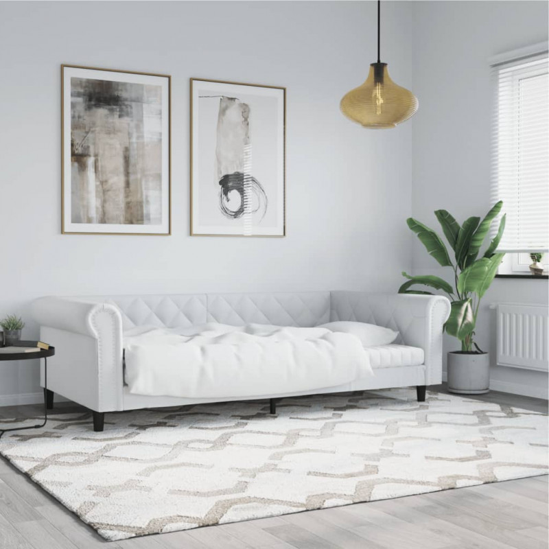 Sofa z funkcją spania, biała, 80x200 cm, obita sztuczną skórą