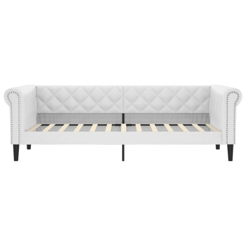 Sofa z funkcją spania, biała, 90x200 cm, obita sztuczną skórą