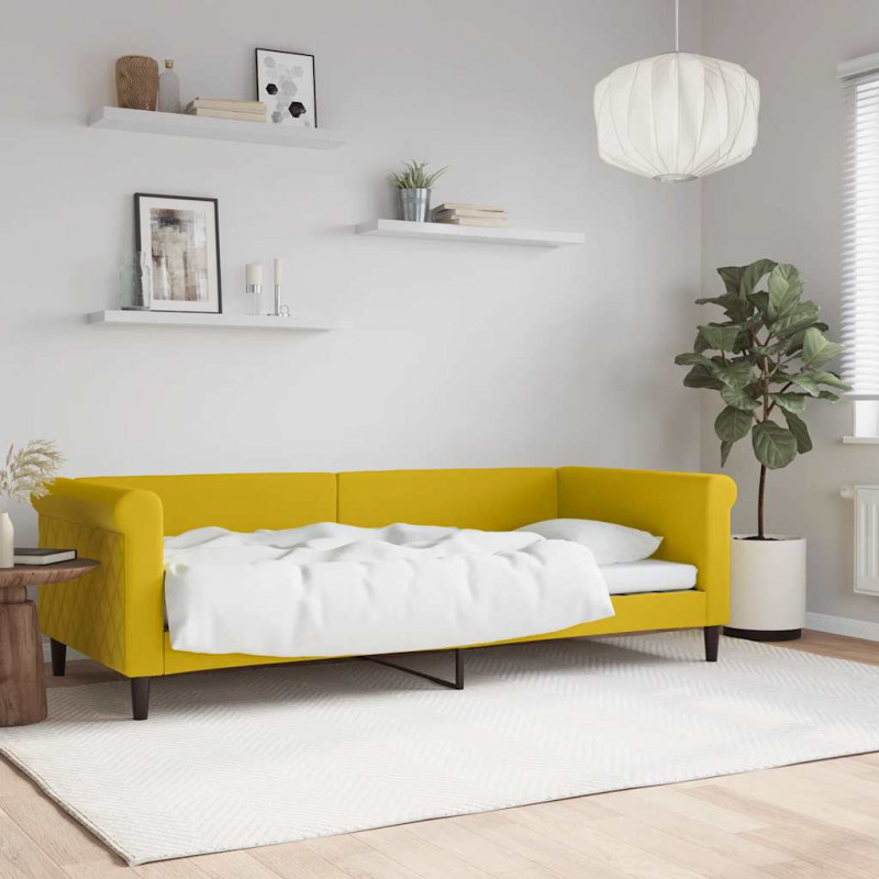 Łóżko dzienne, żółte, 90x200 cm, obite aksamitem