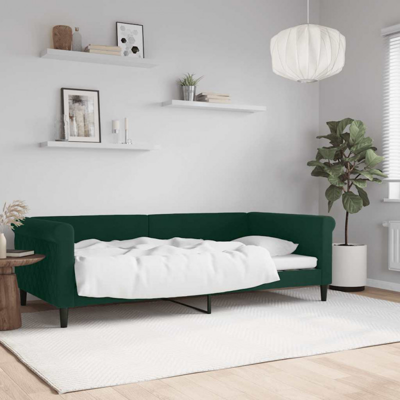 Sofa z funkcją spania, ciemnozielona, 100x200 cm, aksamitna