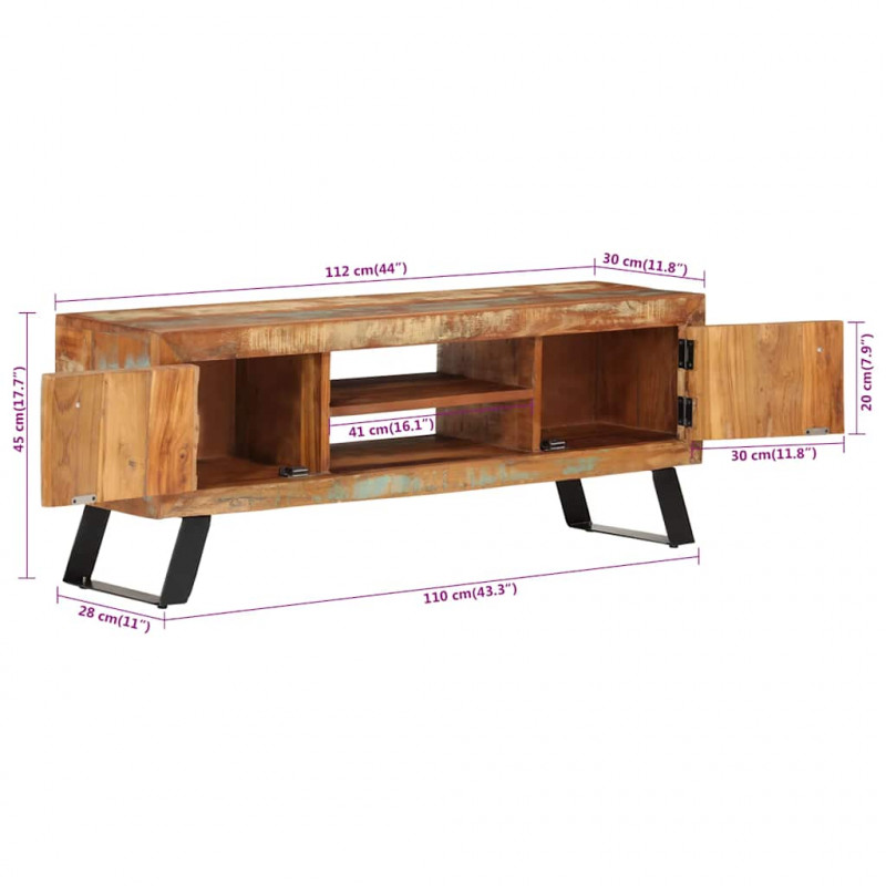 Szafka pod telewizor, 112x30x45 cm, lite drewno z odzysku