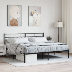 Metalowa rama łóżka z wezgłowiem, czarna, 180x200 cm