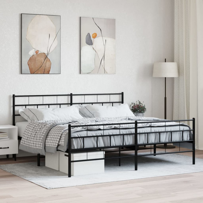 Metalowe łóżko z zanóżkiem, bez materaca, czarne, 180x200 cm