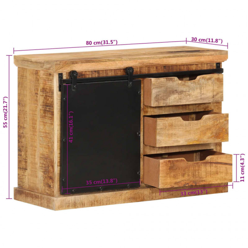 Szafka, 80x30x55 cm, lite surowe drewno mango