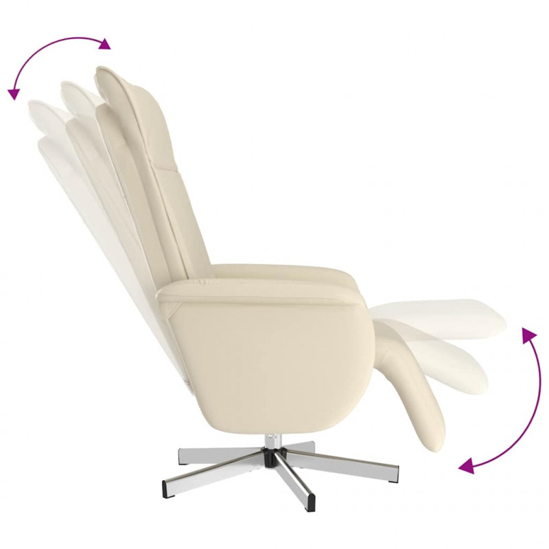 Rozkładany fotel masujący z podnóżkiem, kremowy, sztuczna skóra