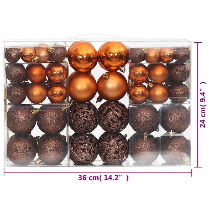 Bombki świąteczne 100 szt., brązowe, 3/4/6 cm