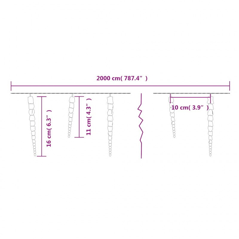 Lampki świąteczne w kształcie sopli, 200 LED, niebieskie, 20 m