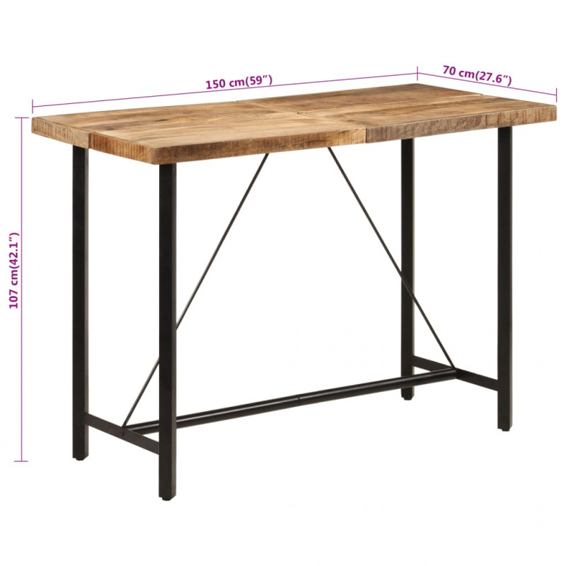 Stolik barowy, 150x70x107 cm, lite drewno mango i żelazo