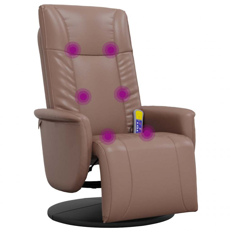 Rozkładany fotel masujący z podnóżkiem, brązowy, sztuczna skóra
