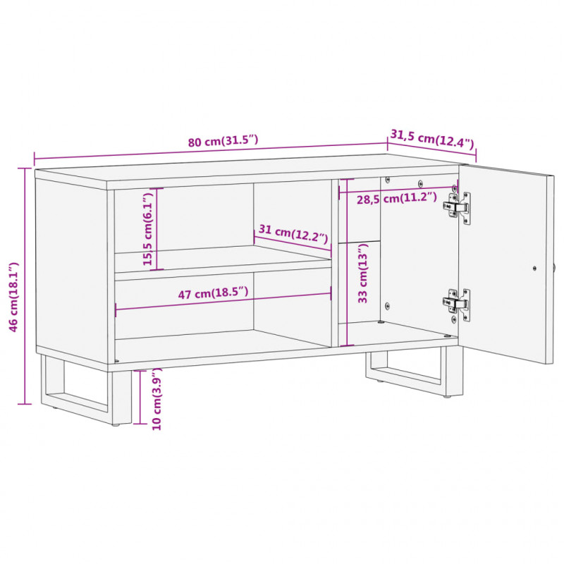 Szafka pod TV, brązowo-czarna 80x31,5x46 cm, lite drewno mango