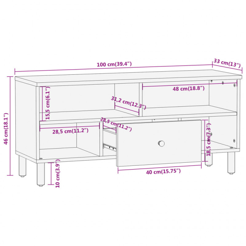 Szafka pod telewizor, 100x33x46 cm, lite drewno akacjowe