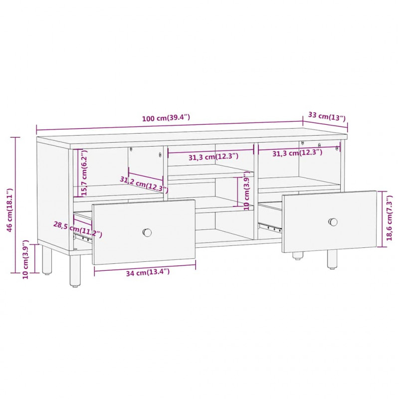 Szafka pod telewizor, 100x33x46 cm, lite drewno akacjowe