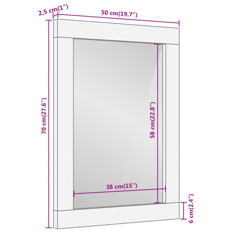 Lustro łazienkowe, 50x70x2,5 cm, lite drewno akacjowe i szkło