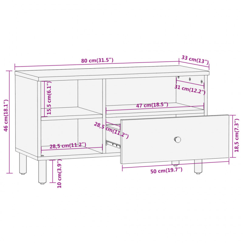 Szafka pod telewizor, 80x33x46 cm, lite drewno mango