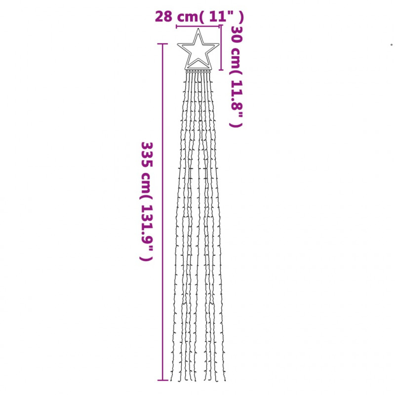 Lampki choinkowe, 320 LED, kolorowe, 375 cm