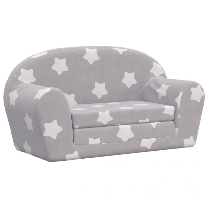 2-os. sofa dla dzieci, rozkładana, szara w gwiazdki, plusz