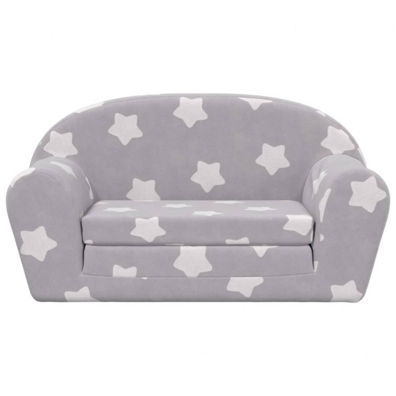 2-os. sofa dla dzieci, rozkładana, szara w gwiazdki, plusz
