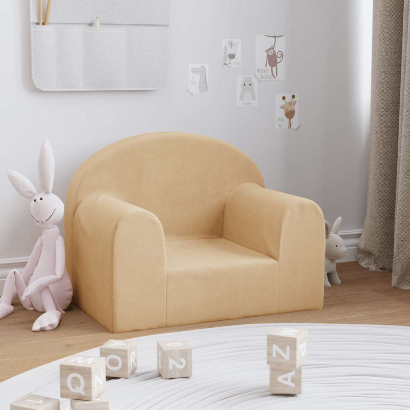 Sofa dziecięca, kremowa, miękki plusz