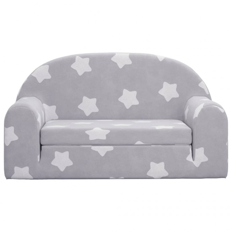 2-os. sofa dla dzieci, rozkładana, szara w gwiazdki, plusz