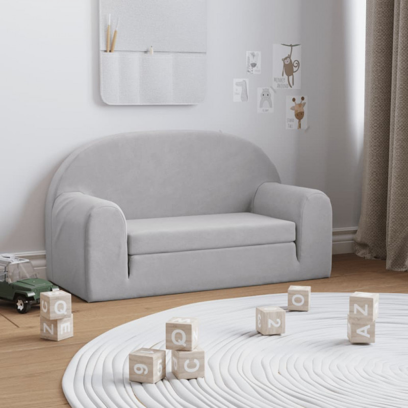 2-os. sofa dla dzieci, rozkładana, jasnoszara, miękki plusz