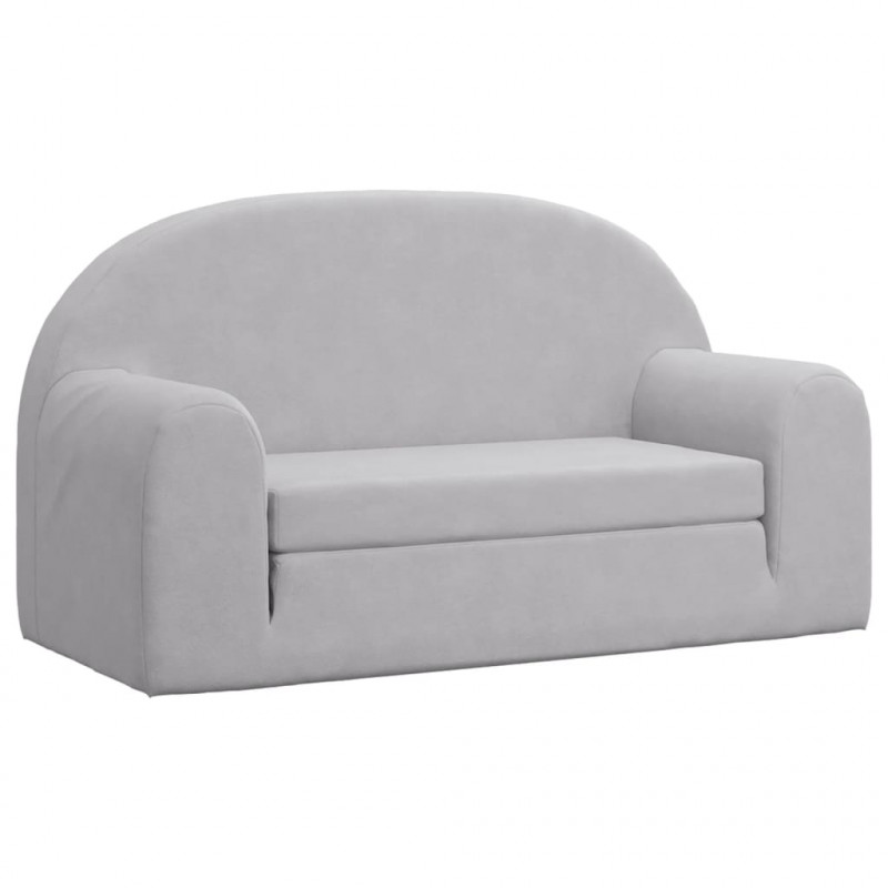 2-os. sofa dla dzieci, rozkładana, jasnoszara, miękki plusz
