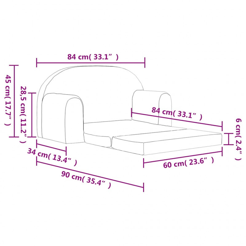 2-os. sofa dla dzieci, rozkładana, kremowa, miękki plusz