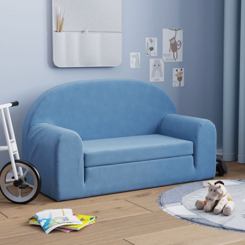 2-os. sofa dla dzieci, rozkładana, niebieska, miękki plusz