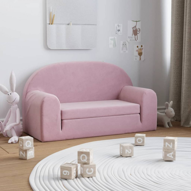 2-os. sofa dla dzieci, rozkładana, różowa, miękki plusz
