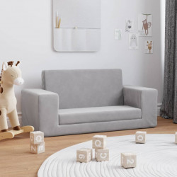 2-os. sofa dla dzieci, rozkładana, jasnoszara, miękki plusz