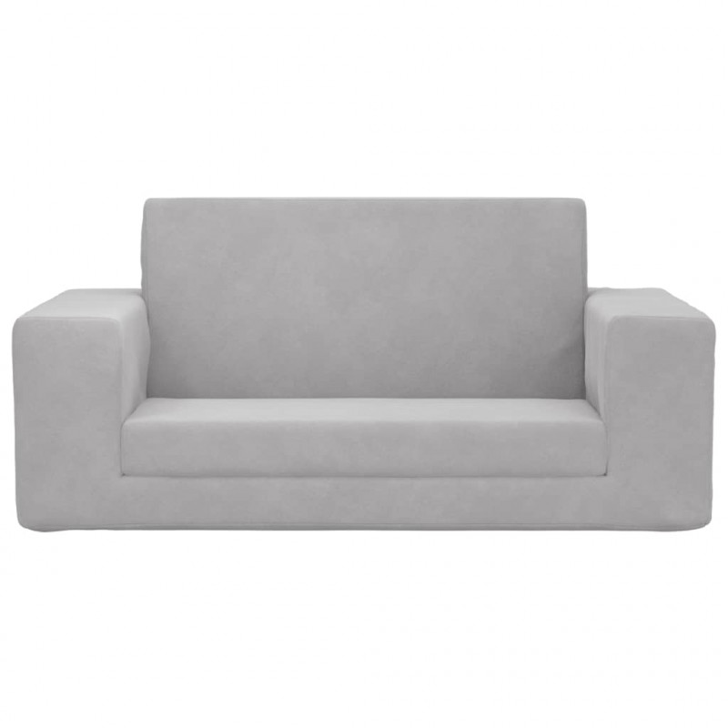 2-os. sofa dla dzieci, rozkładana, jasnoszara, miękki plusz