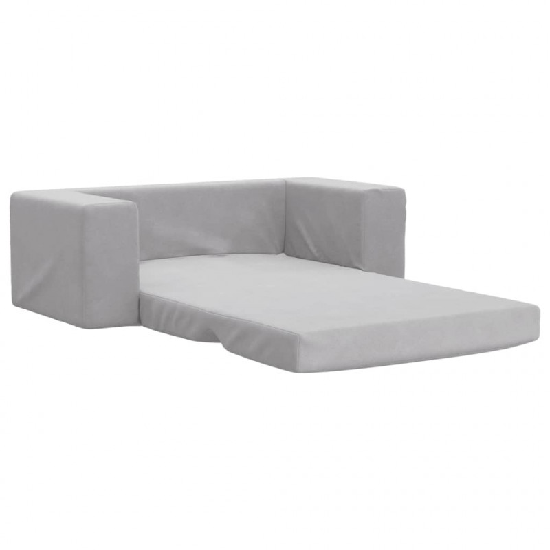 2-os. sofa dla dzieci, rozkładana, jasnoszara, miękki plusz