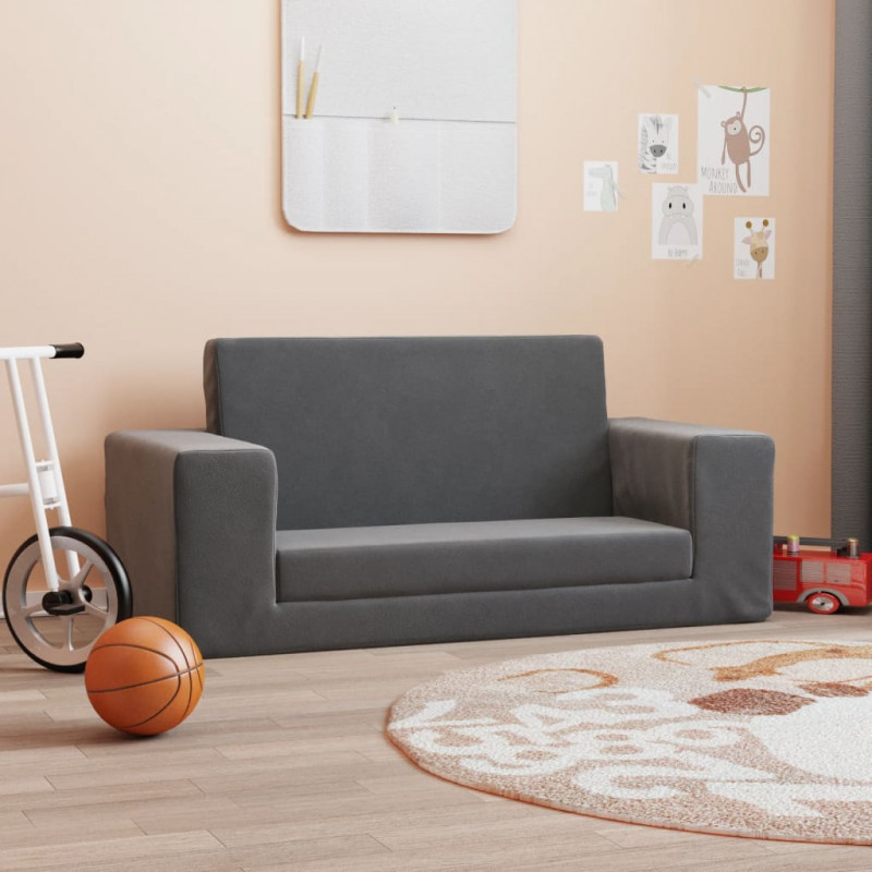 2-os. sofa dla dzieci, rozkładana, antracytowa, miękki plusz