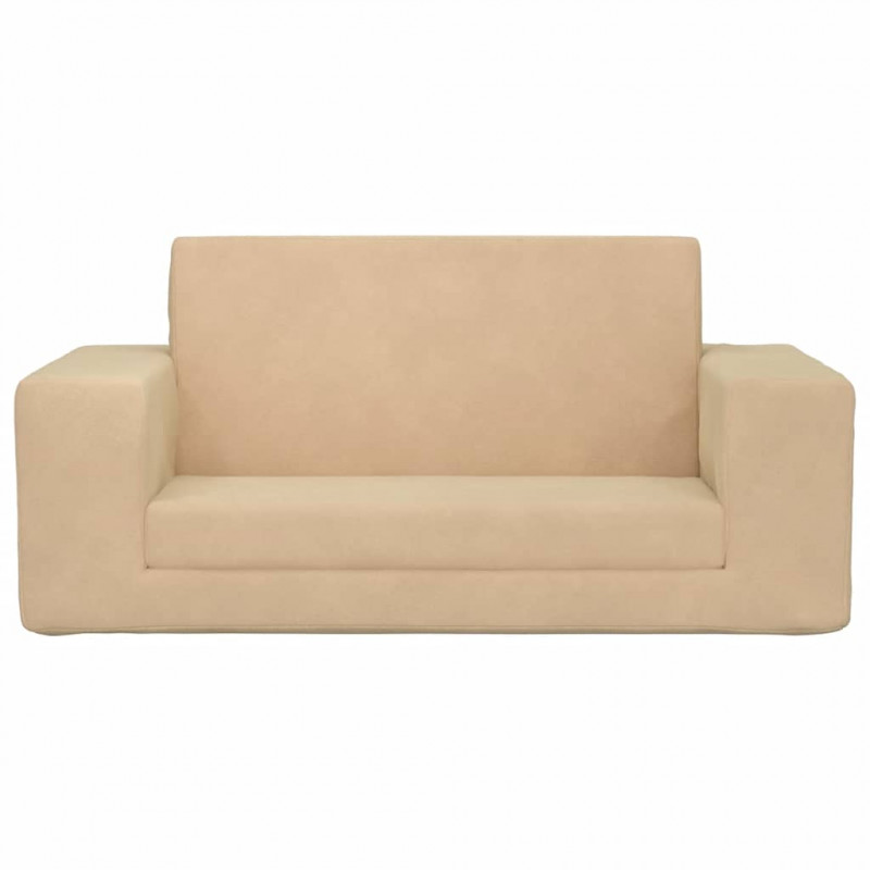 2-os. sofa dla dzieci, rozkładana, kremowa, miękki plusz