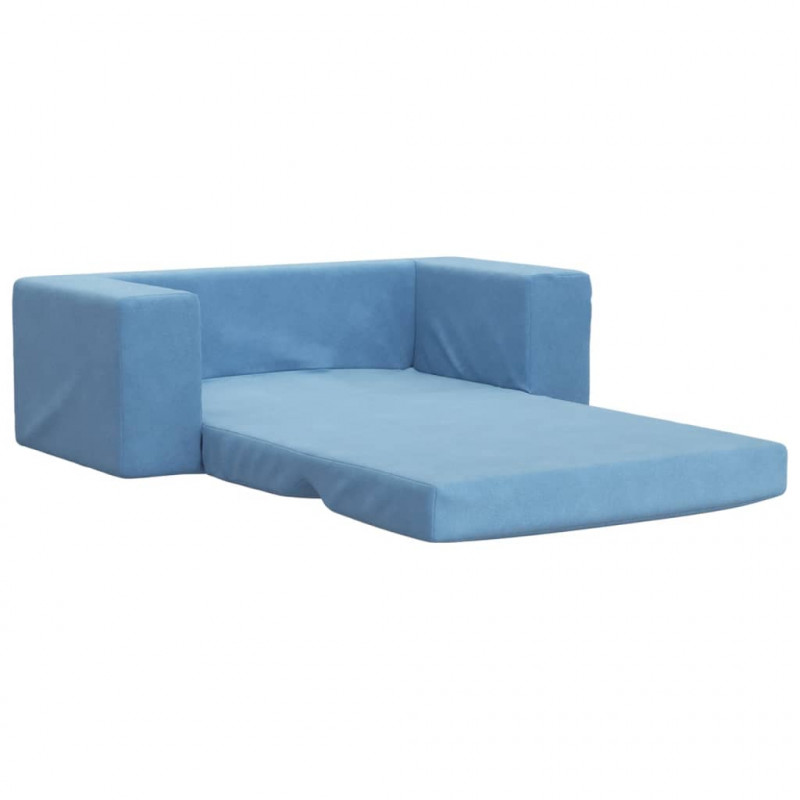 2-os. sofa dla dzieci, rozkładana, niebieska, miękki plusz