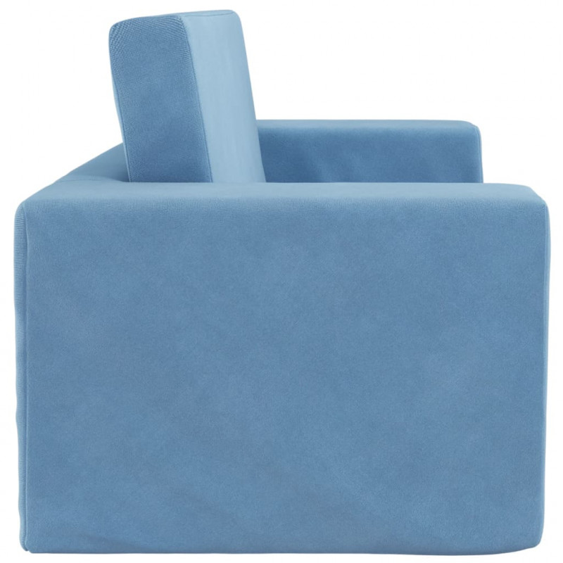 2-os. sofa dla dzieci, rozkładana, niebieska, miękki plusz