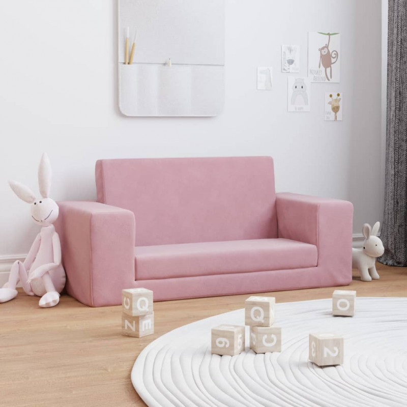 2-os. sofa dla dzieci, rozkładana, różowa, miękki plusz