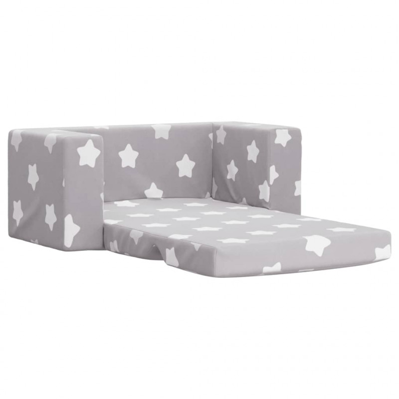 2-os. sofa dla dzieci, rozkładana, szara w gwiazdki, plusz