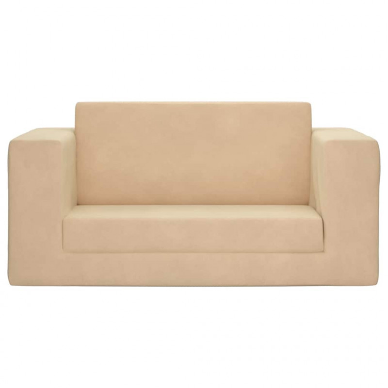 2-os. sofa dla dzieci, rozkładana, kremowa, miękki plusz