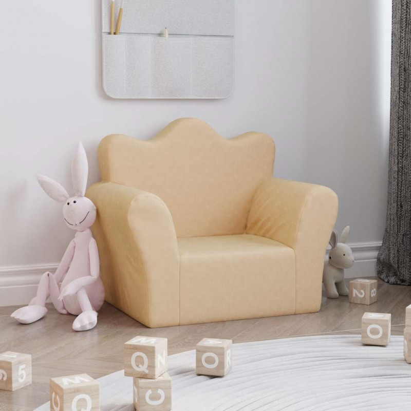 Sofa dziecięca, kremowa, miękki plusz