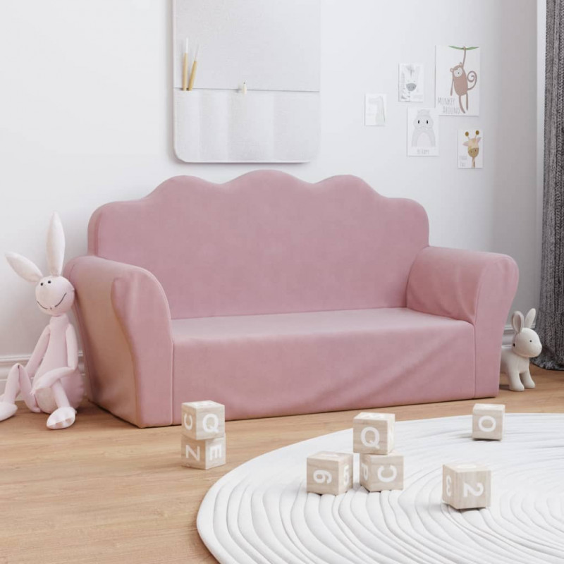 Sofa dziecięca 2-osobowa, różowa, miękka, pluszowa