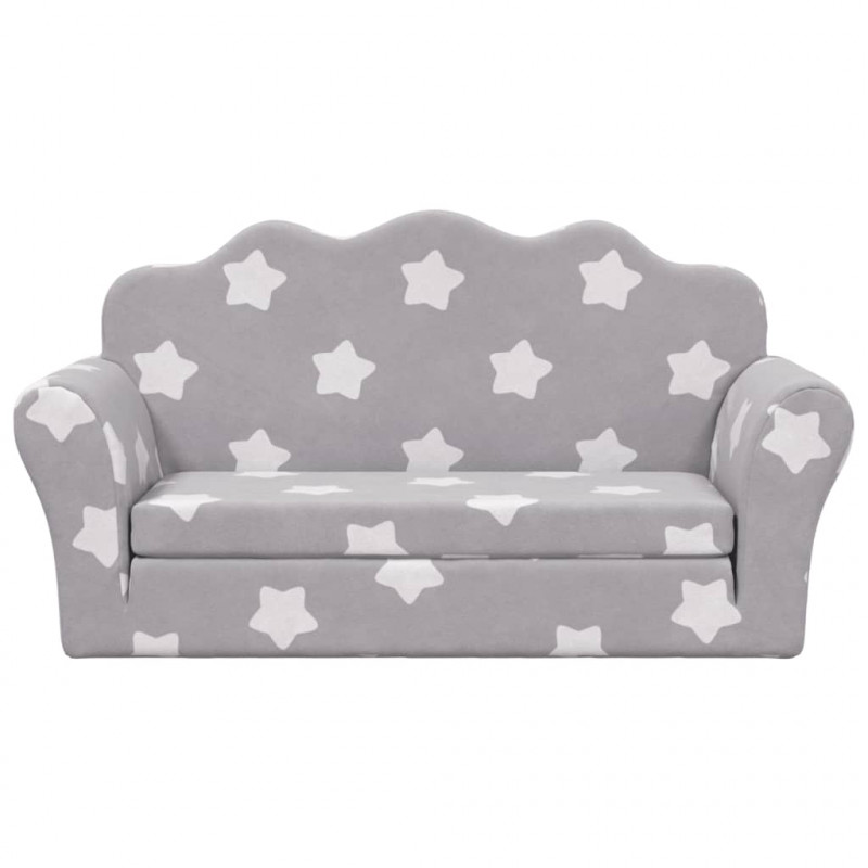 2-os. sofa dla dzieci, rozkładana, szara w gwiazdki, plusz