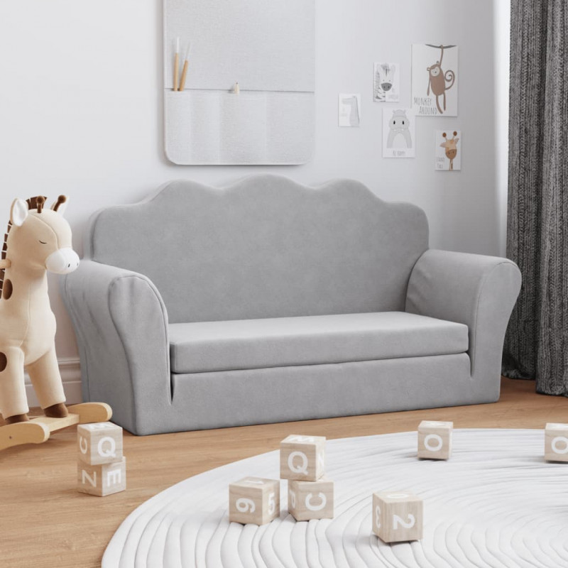 2-os. sofa dla dzieci, rozkładana, jasnoszara, miękki plusz