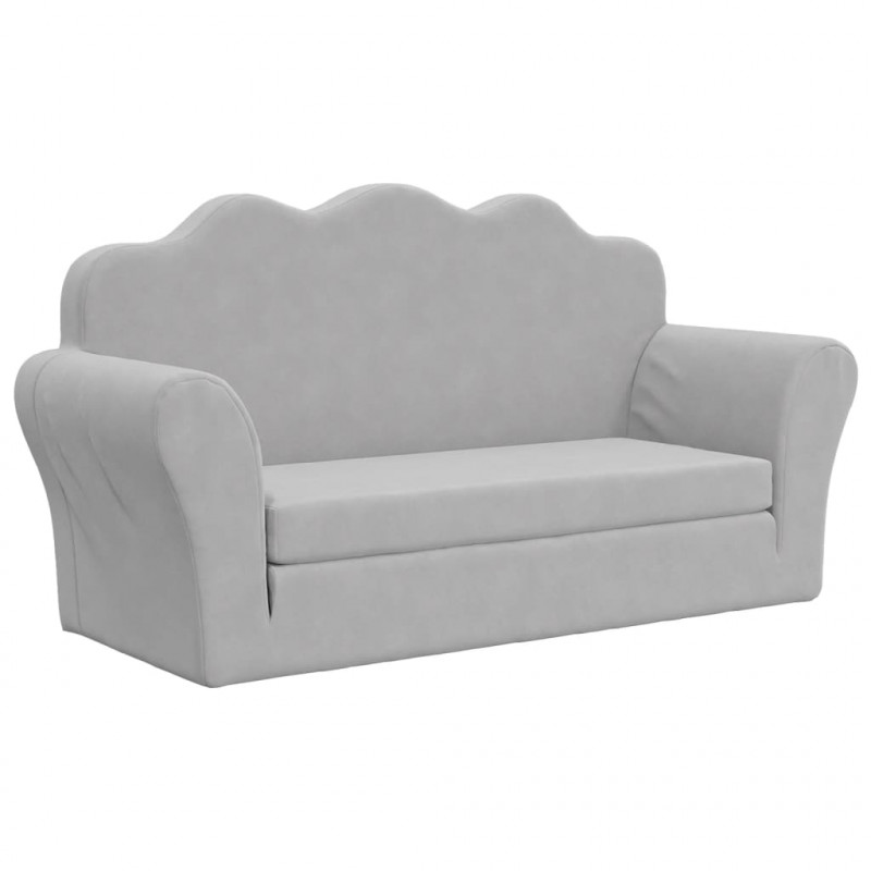 2-os. sofa dla dzieci, rozkładana, jasnoszara, miękki plusz