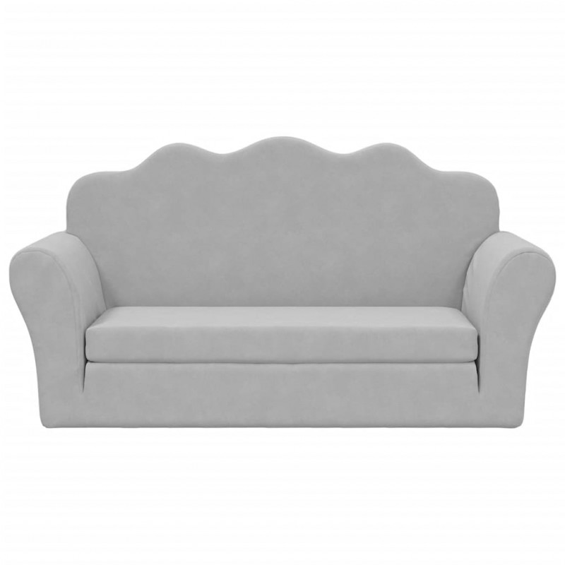 2-os. sofa dla dzieci, rozkładana, jasnoszara, miękki plusz