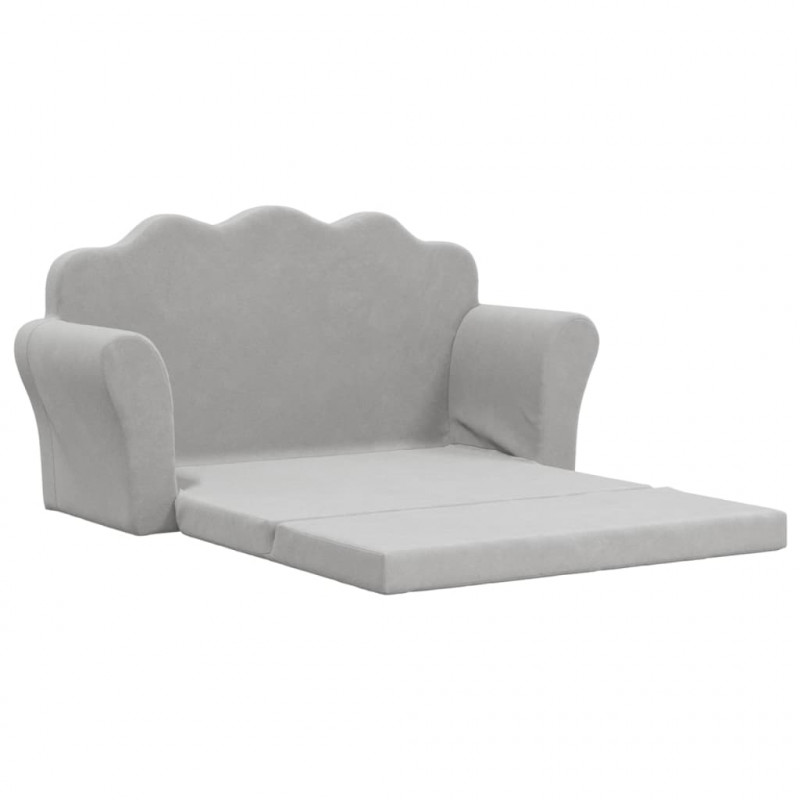 2-os. sofa dla dzieci, rozkładana, jasnoszara, miękki plusz